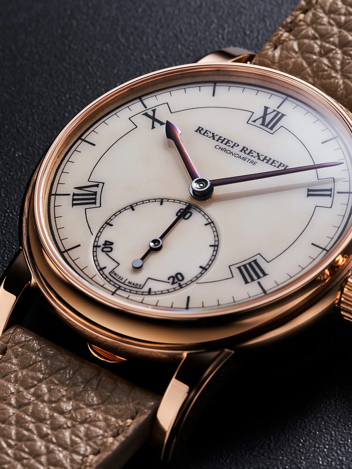 Akrivia Rexhep Rexhepi Chronomètre Contemporain II in rose gold, with grand feu enamel dial.