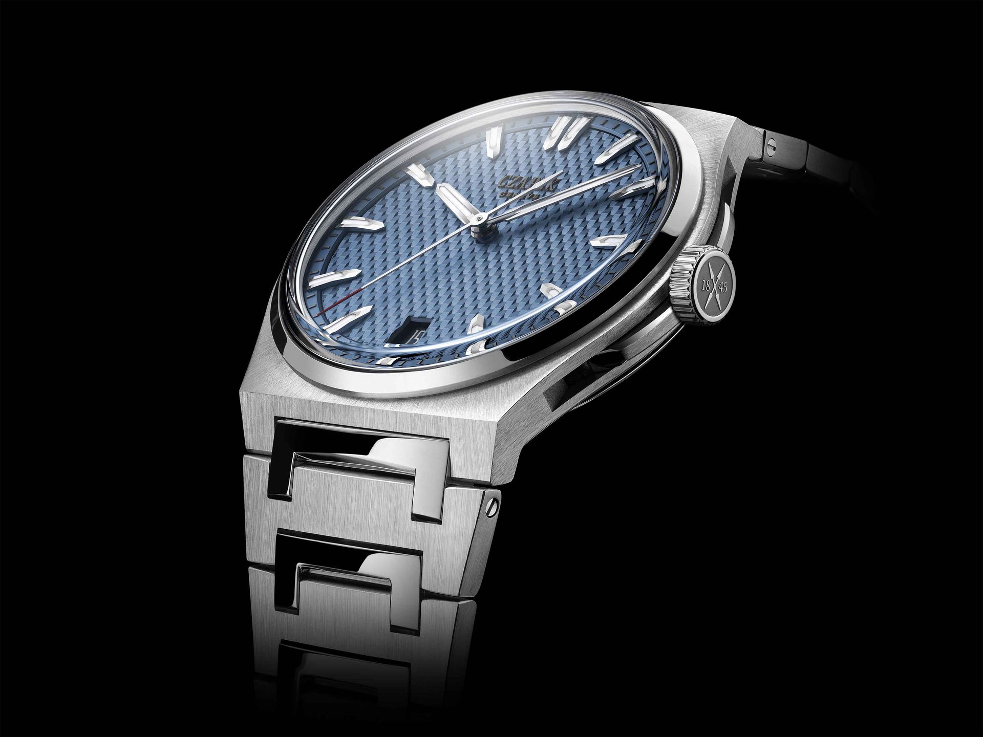 Czapek Antarctique in steel with blue Stairway to Eternity guilloché dial and integrated steel bracelet.