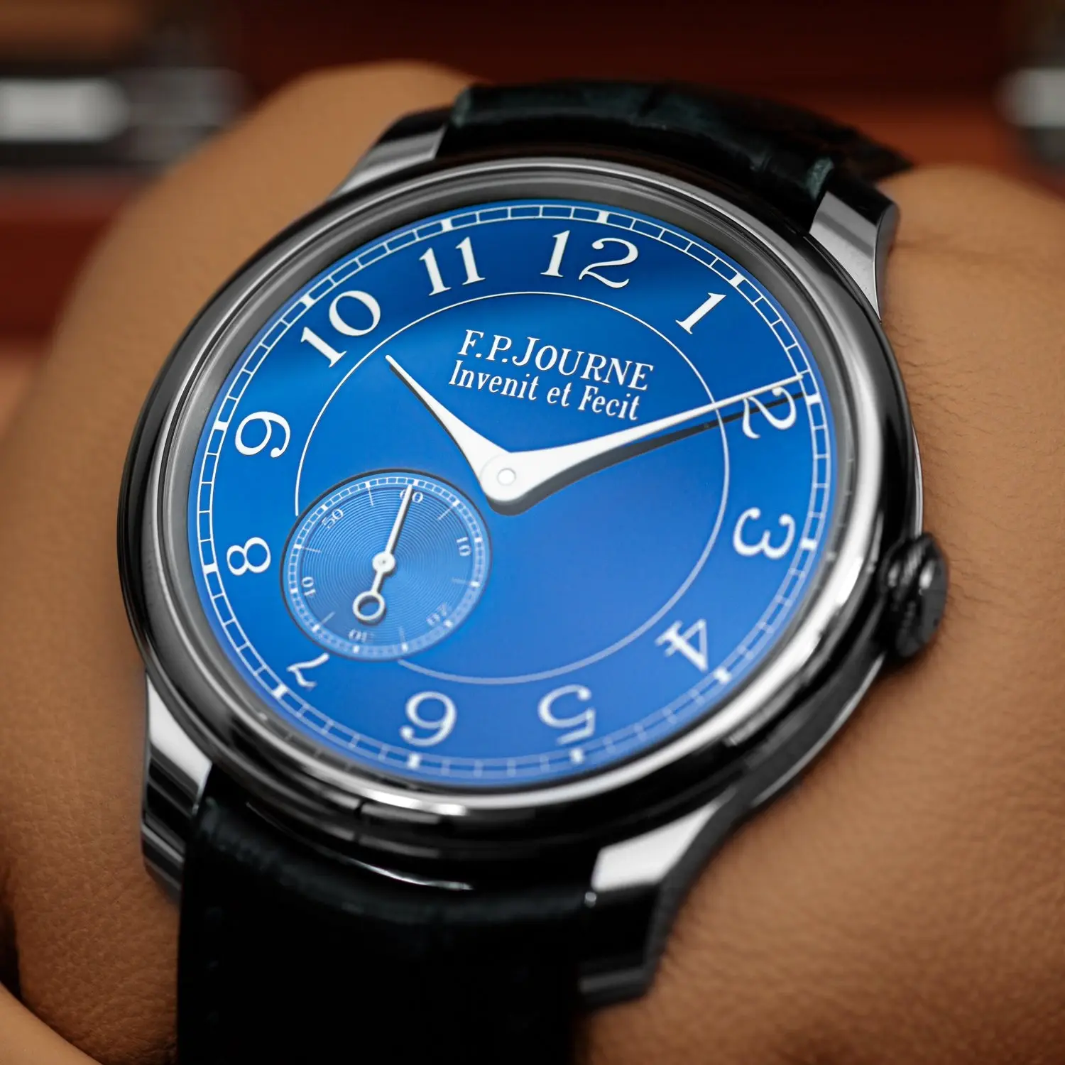 F.P. Journe Chronomètre Bleu, tantalum case with chrome-blue dial.